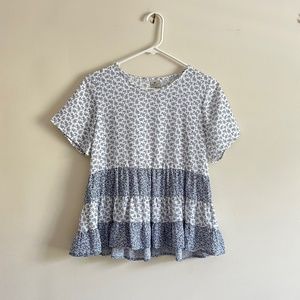 Blue Floral Babydoll Blouse Size S